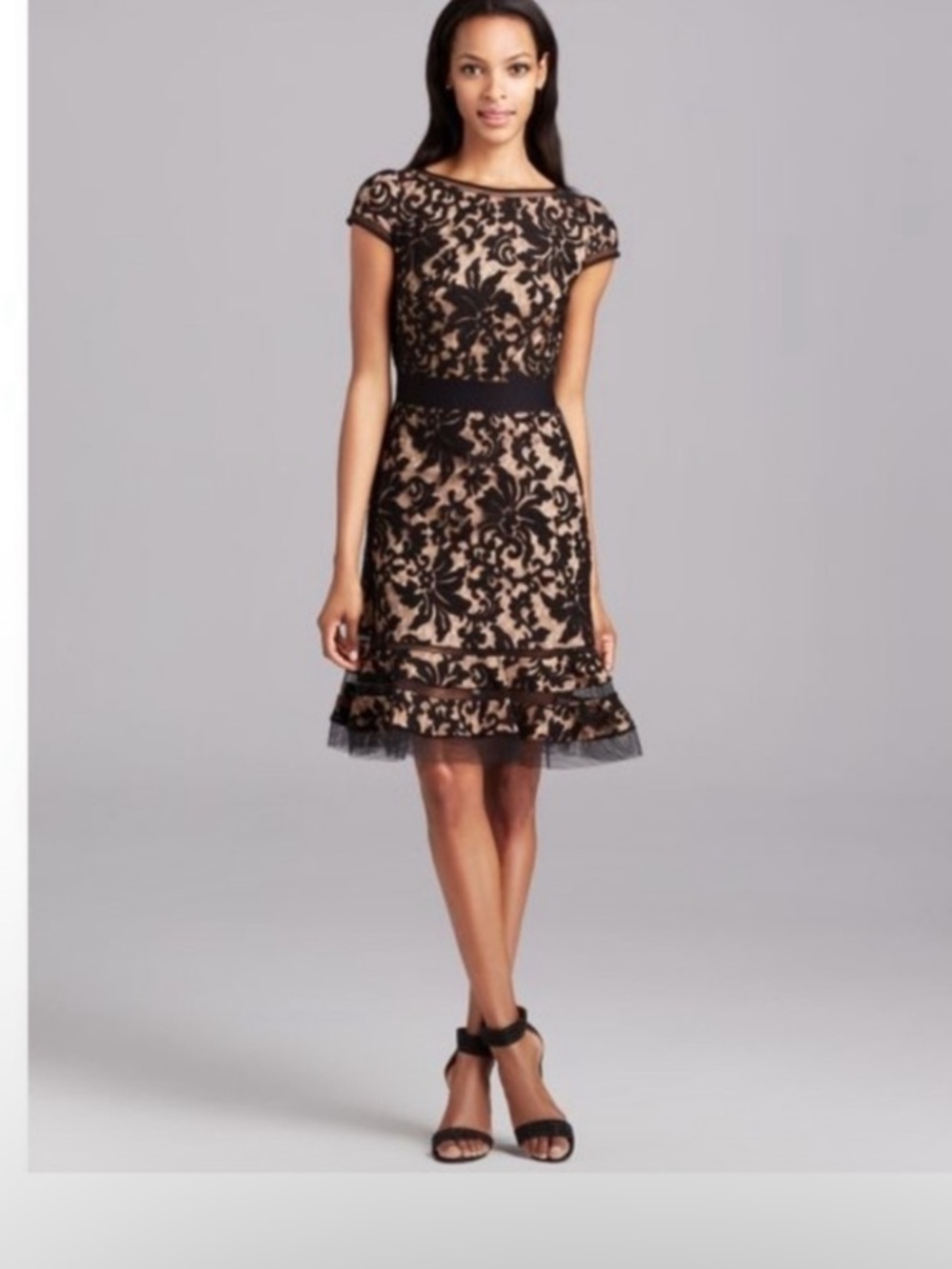 Tadashi Shoji Beige and Cream Lace Fit-and-Flare Dress